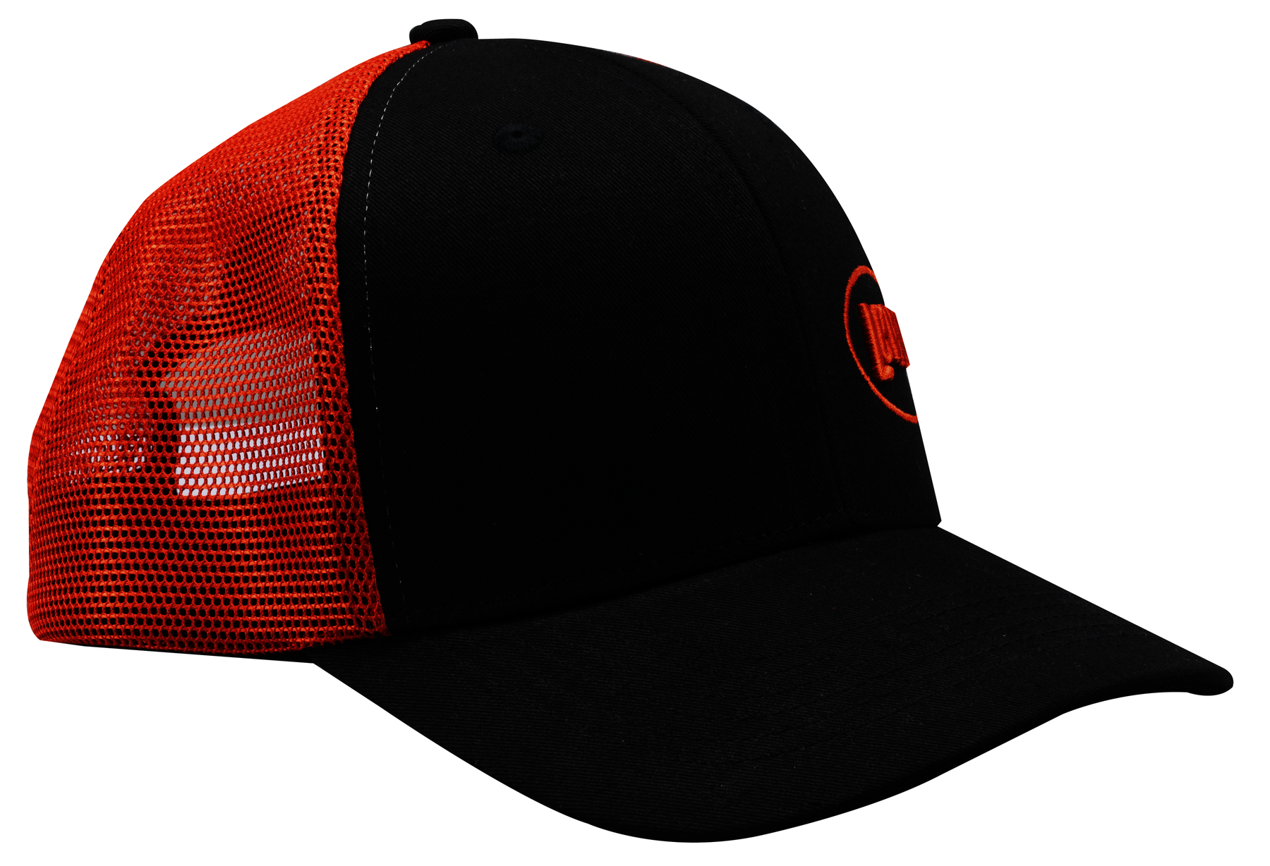 Black/Neon Red Mesh Trucker Hat